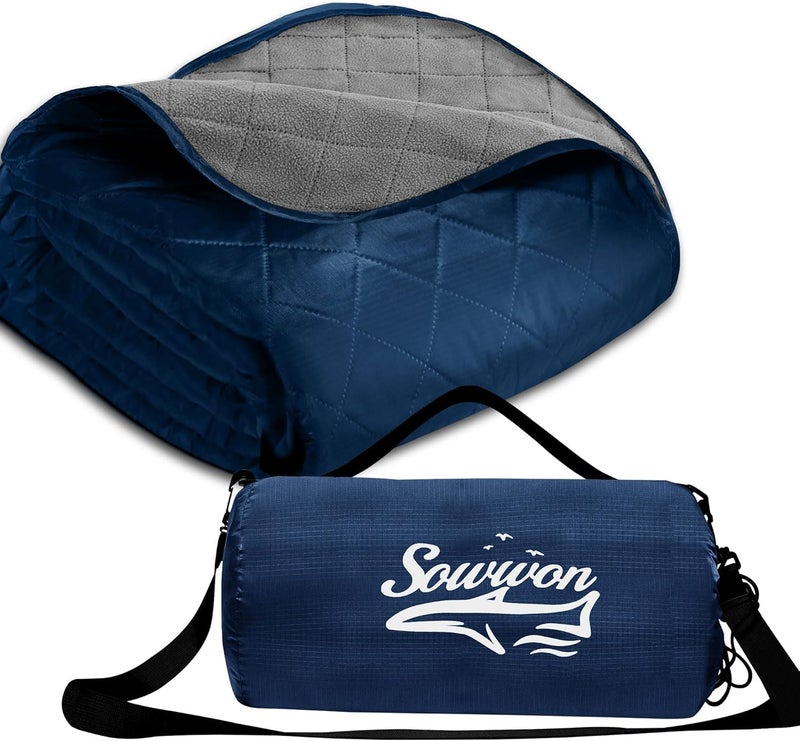 sowwon Waterproof Outdoor Blanket Packable, Stadium Blankets for Camping with Sherpa Fleece Lining, Large Windproof Emergency Throw for Garss Picnic Hiking Road Trip, Machine Washable, 82"X 55"/ 92''X 60'' - Image 1